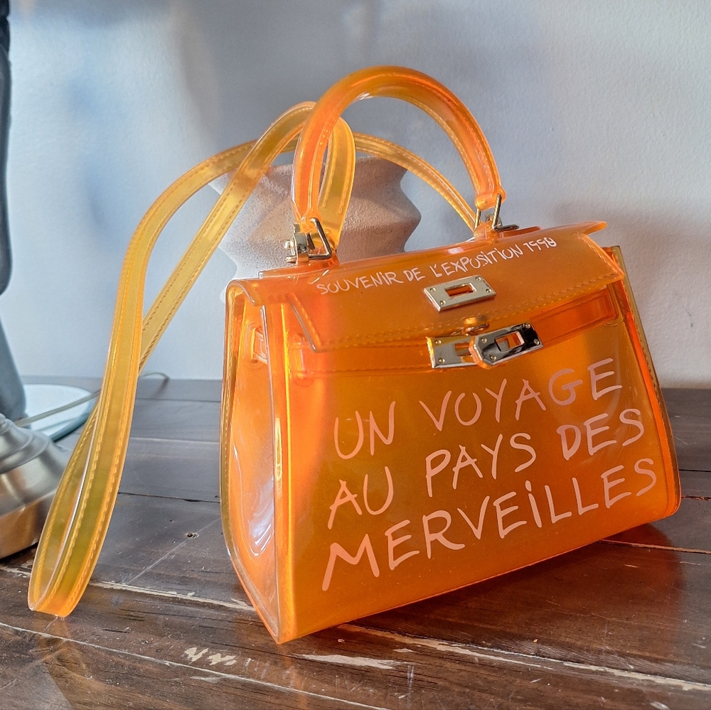 Orange Letter Jelly Purse Cute Clear Bag PVC Cross-body Handbags - Picture 3 of 10